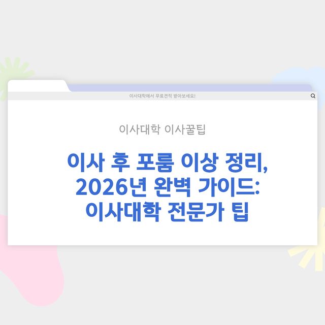 이사 후 포룸 이상 정리 방법 - 이사대학 전문 가이드 2026